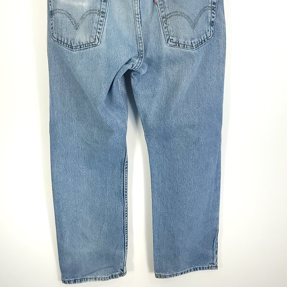 Levi's 505 Denim Jeans Men's 34x30 Blue With Fade Distressed Destroyed - Picture 7 of 15